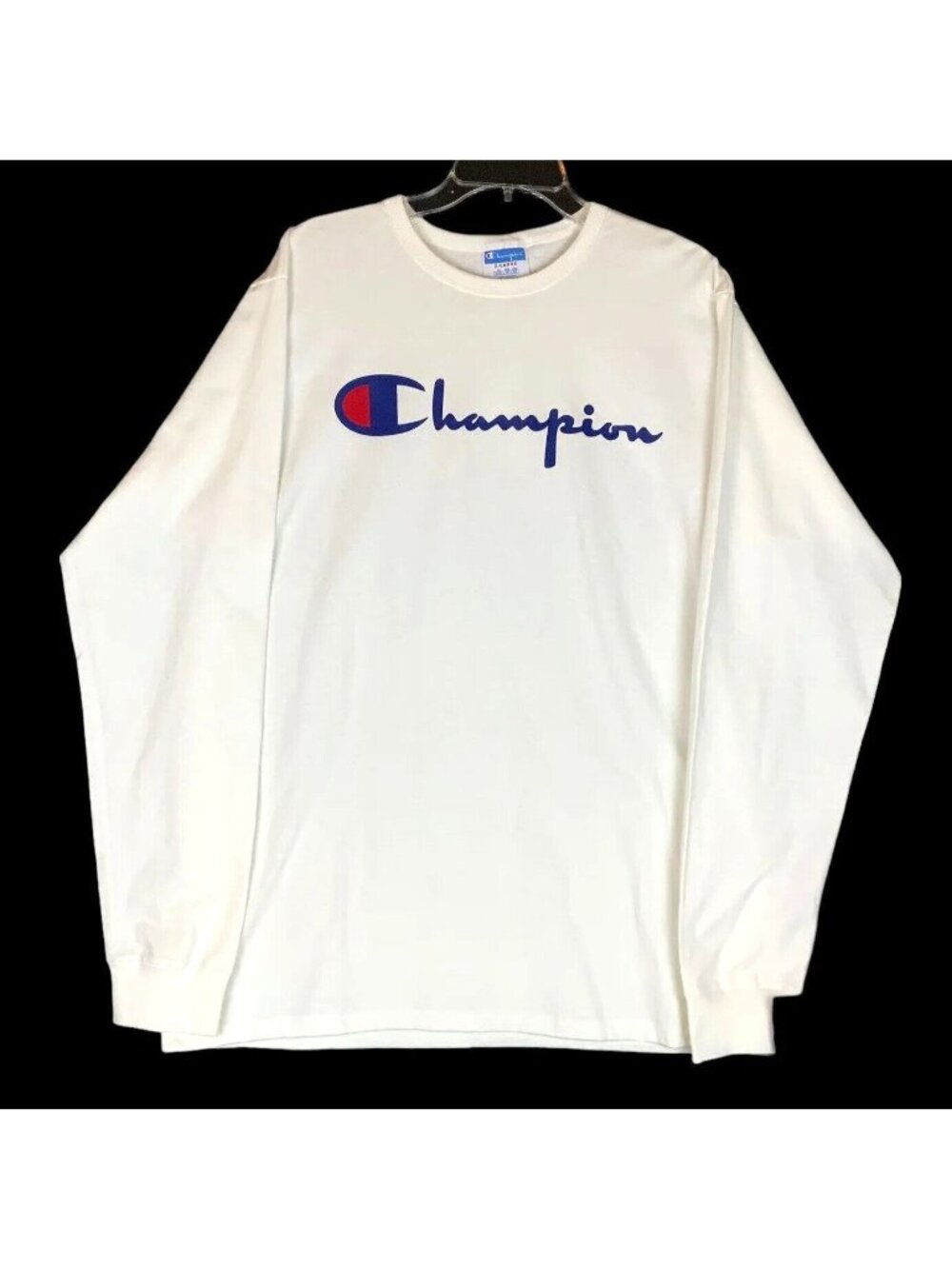 Champion Spellout Mens Heritage Long Sleeve Shirt XL White Cotton